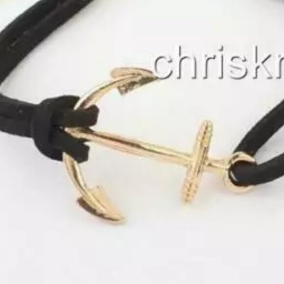 Suede Nautical Anchor Bracelet Island Ship Boat Leather Adjustable Gold Black - Picture 2 of 3